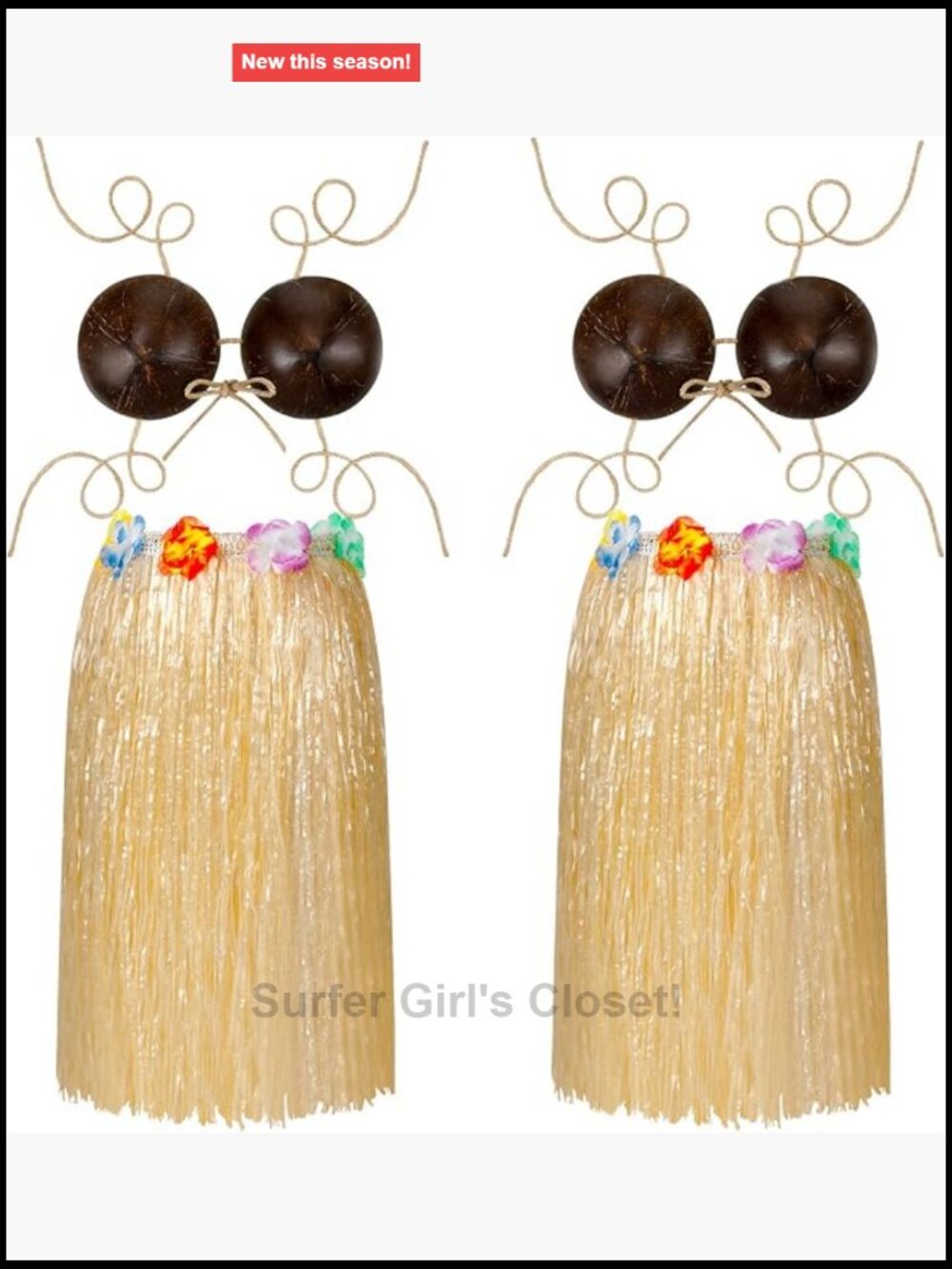 Coconut Bra Hula Grass Skirt Set 4pc Hawaiian Party Costume